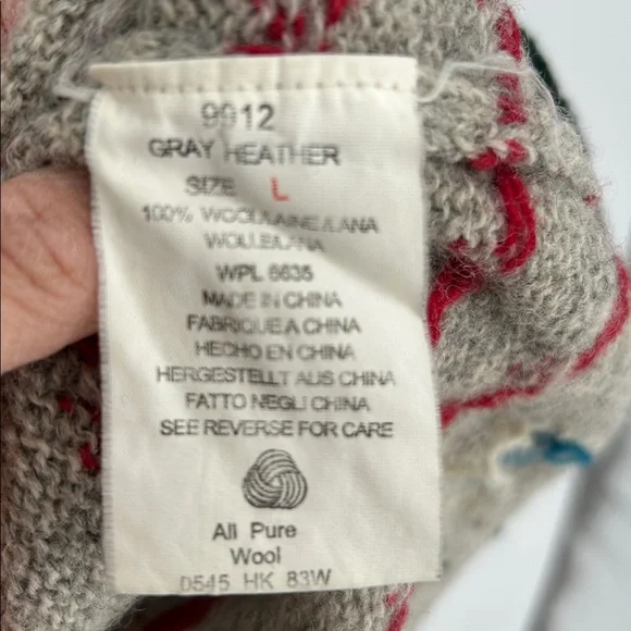 Vintage Woolrich Gray Fair Isle Wool Cardigan Sweater Nordic Button Front Size L - Picture 4 of 11